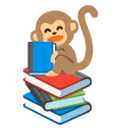 Bücherstapel + Affengesicht