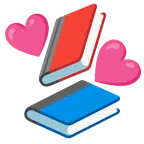Bücherstapel + kreisende Herzen