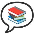 Bücherstapel + Sprechblase mit drei Punkten
