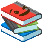 Bücherstapel + zwinkerndes Gesicht
