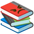 Bücherstapel + verärgertes Gesicht