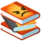 Bücherstapel + schmollendes Gesicht