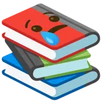 Bücherstapel + weinendes Gesicht