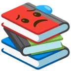 Bücherstapel + trauriges aber erleichtertes Gesicht