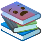 Bücherstapel + ängstliches Gesicht
