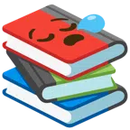 Bücherstapel + schläfriges Gesicht