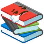 Bücherstapel + Gesicht, das ausatmet