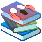 Bücherstapel + vor Angst schreiendes Gesicht