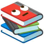 Bücherstapel + Augen verdrehendes Gesicht