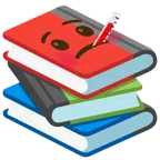 Bücherstapel + Gesicht mit Fieberthermometer