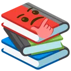 Bücherstapel + nachdenkendes Gesicht