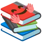Bücherstapel + Gesicht mit umarmenden Händen