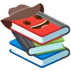 Bücherstapel + Gesicht mit Cowboyhut