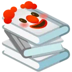 Bücherstapel + Clown-Gesicht
