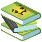 Bücherstapel + würgendes Gesicht