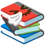 Bücherstapel + niesendes Gesicht