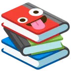 Bücherstapel + irres Gesicht