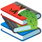 Bücherstapel + kotzendes Gesicht