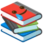 Bücherstapel + lachendes Gesicht mit Träne