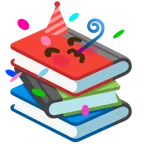 Bücherstapel + Partygesicht