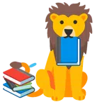 Bücherstapel + Löwe