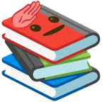 Bücherstapel + salutierendes Gesicht