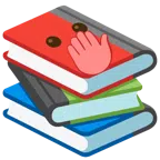 Bücherstapel + Gesicht mit offenen Augen und Hand über dem Mund