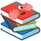 Bücherstapel + Gesicht mit durch die Finger linsendem Auge