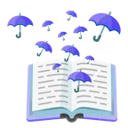 Bücherstapel + Regenschirm