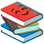 Bücherstapel + lächelndes Gesicht