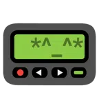 Pager + strahlendes Gesicht mit lachenden Augen
