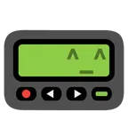 Pager + grinsendes Gesicht mit lachenden Augen