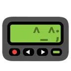 Pager + grinsendes Gesicht mit Schweißtropfen