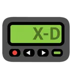 Pager + Grinsegesicht mit zugekniffenen Augen