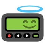 Pager + lächelndes Gesicht mit Heiligenschein