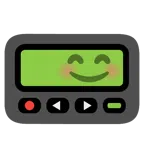 Pager + lächelndes Gesicht mit lachenden Augen
