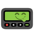 Pager + sich die Lippen leckendes Gesicht