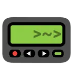 Pager + süffisant lächelndes Gesicht