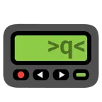 Pager + Gesicht mit herausgestreckter Zunge und zusammengekniffenen Augen