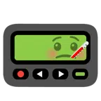 Pager + Gesicht mit Fieberthermometer