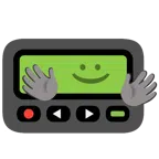 Pager + Gesicht mit umarmenden Händen