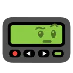 Pager + Gesicht mit hochgezogenen Augenbrauen