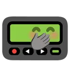 Pager + verlegen kicherndes Gesicht