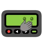 Pager + Gesicht mit offenen Augen und Hand über dem Mund