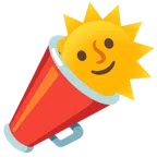 megaphone + sun with face
