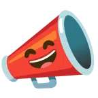 megaphone + grinning face with smiling eyes