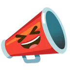 megaphone + grinning squinting face