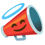megaphone + smiling face with halo