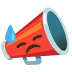 megaphone + downcast face with sweat