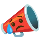 megaphone + sad but relieved face
